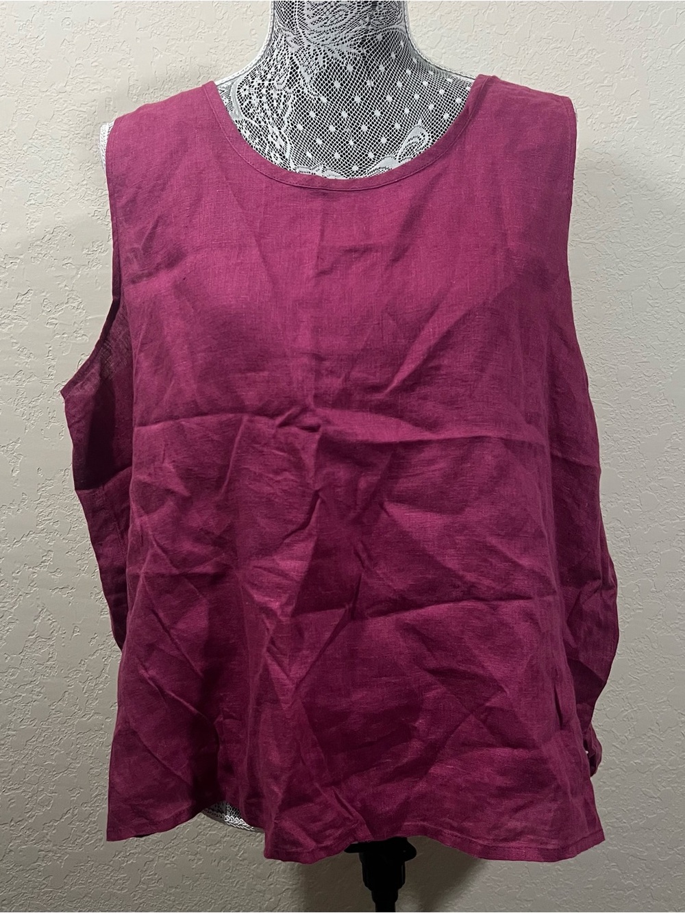 FLAX Sleeveless 100% Linen Tank Top in Berry Women’s Large